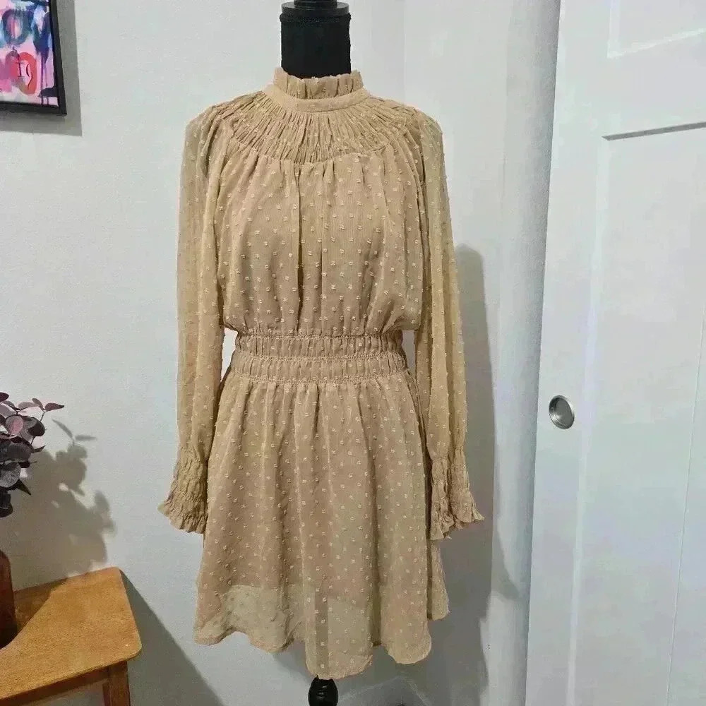 Hyfve Swiss Dot Mini Dress - Smocked details - Lined  - Sz L